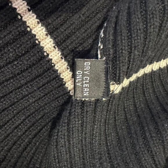Luxury Silk Wool Blend Stripe Black White Sweater Womens L Classic Career Soft - Picture 4 of 7